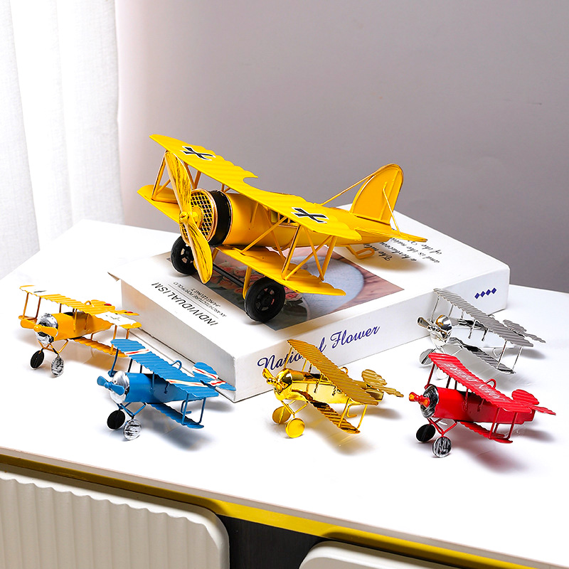Vintage Collectible Furniture - Vintage Metall-Flugzeugmodell Retro Eisen-Flugzeug Ornament Nordisches