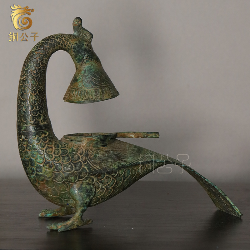 Collectible Vintage Lamps - Phoenix-Vogellampe mit langem Schwanz, bronzefarbenes Ornament,
