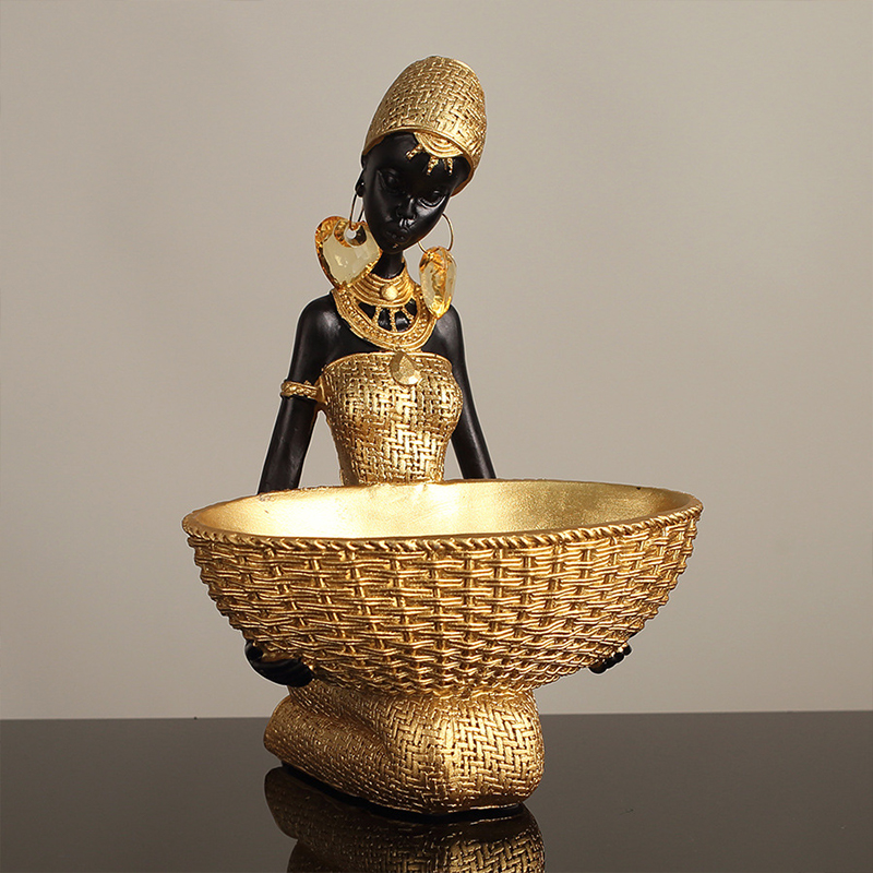 Vintage Collectible Furniture - Afrikanisches Mädchen mit Teller Skulptur Heim-