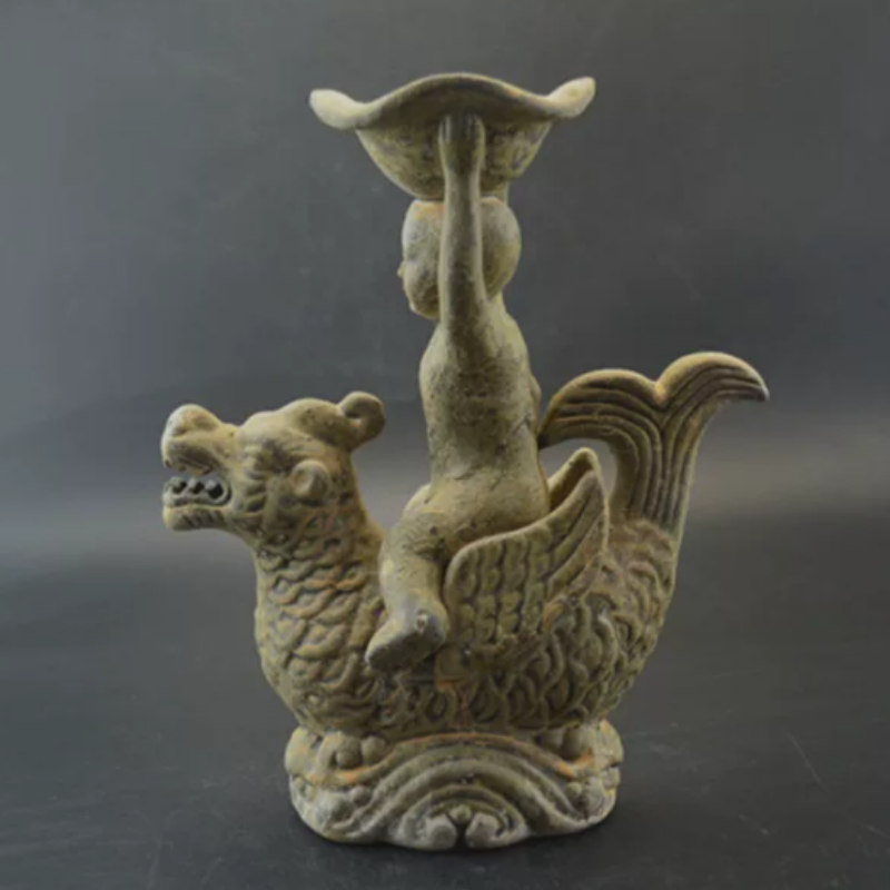 Collectible Vintage Lamps - Vintage Yue Kiln Qilin Öllampenständer –